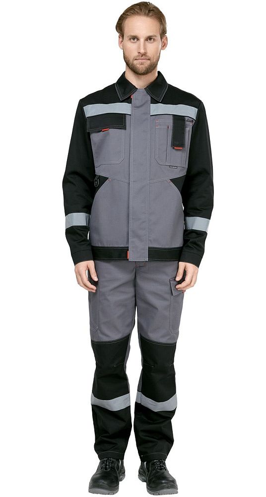 Костюм мужской рабочий летний Гудзон NEW с пк серый-черный